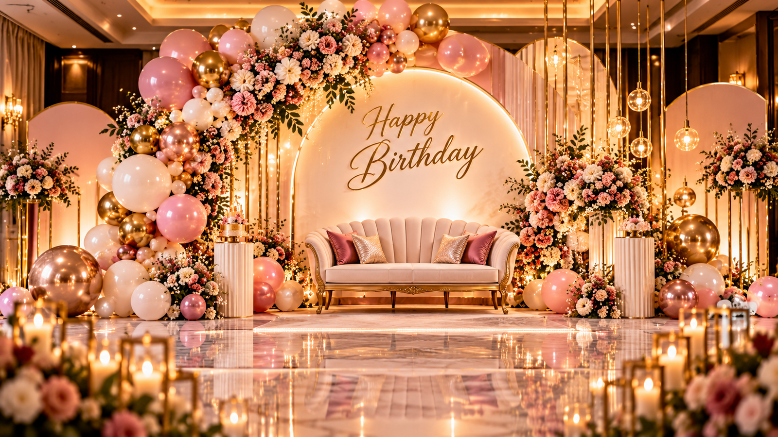 Blush pink and gold birthday celebration décor