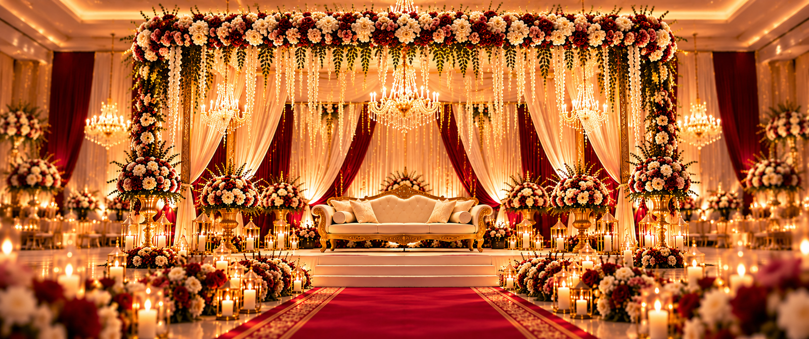Opulent floral wedding stage