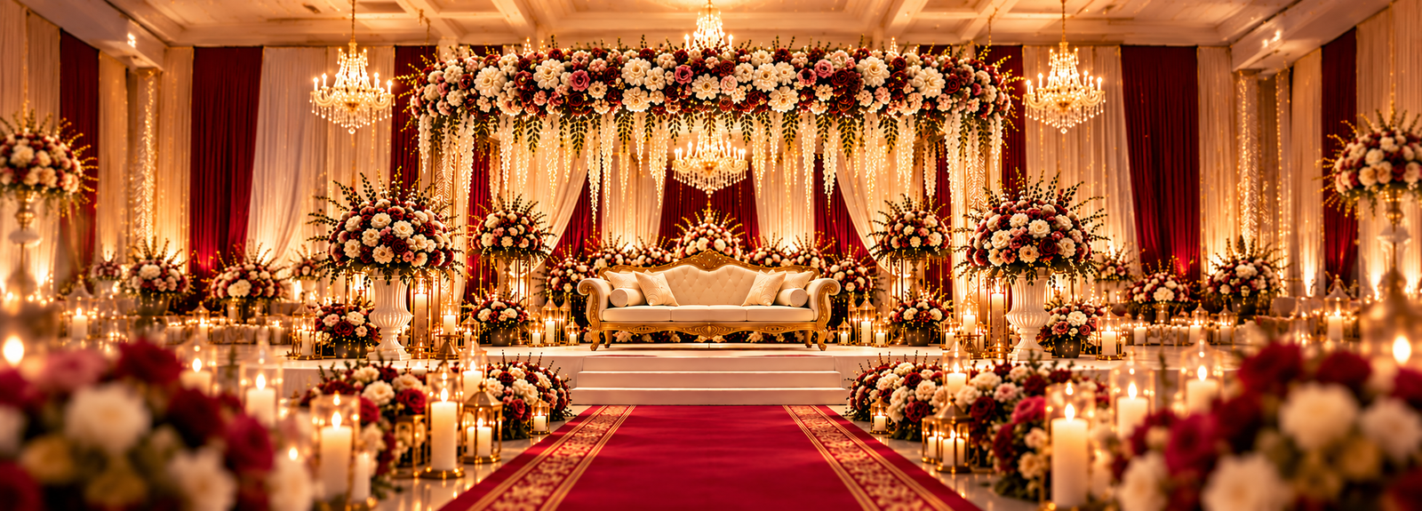 Regal burgundy wedding mandap
