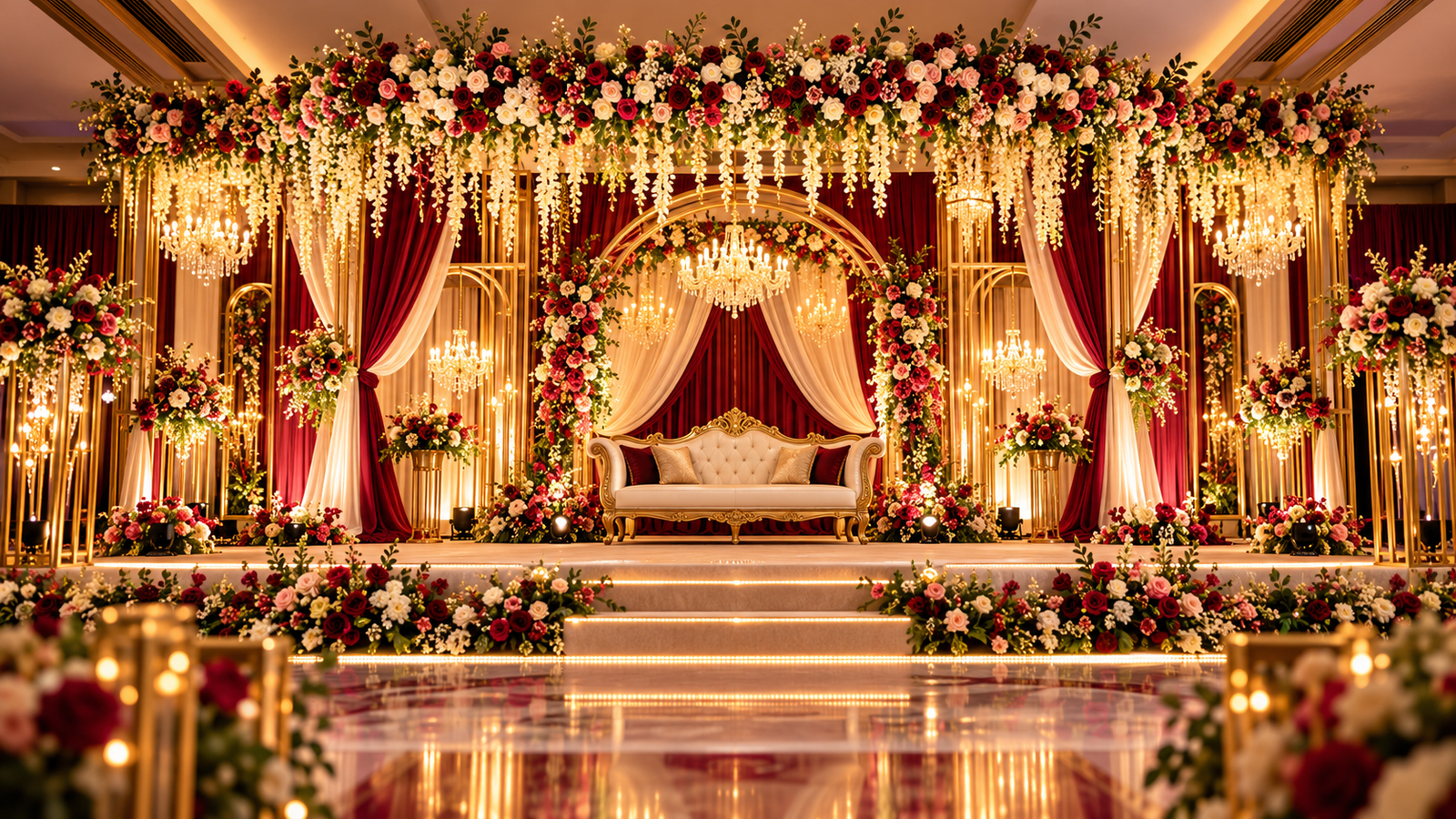 Luxury wedding stage decoration by Gopal Decorators